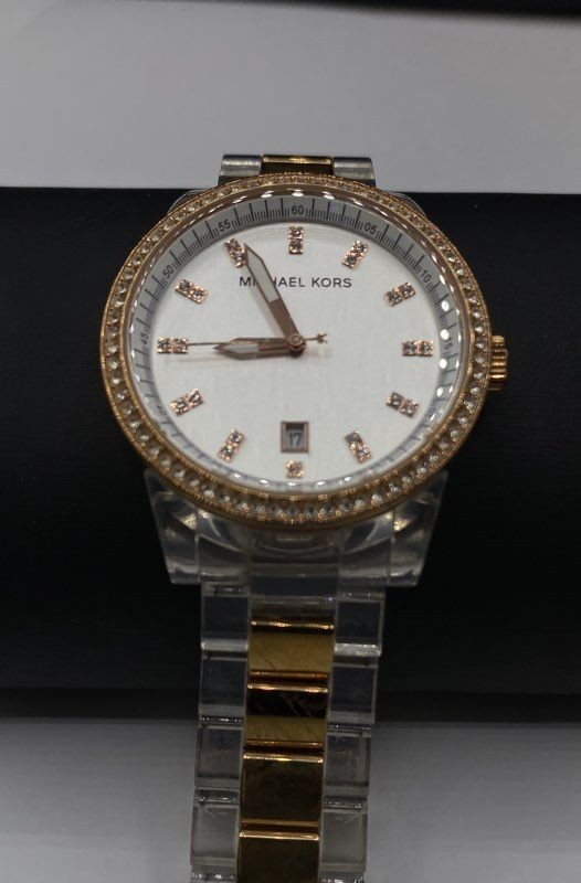 Michael Kors MK-5405 Rose Gold Tone Clear Acrylic Stainless Steel Crystal Watch