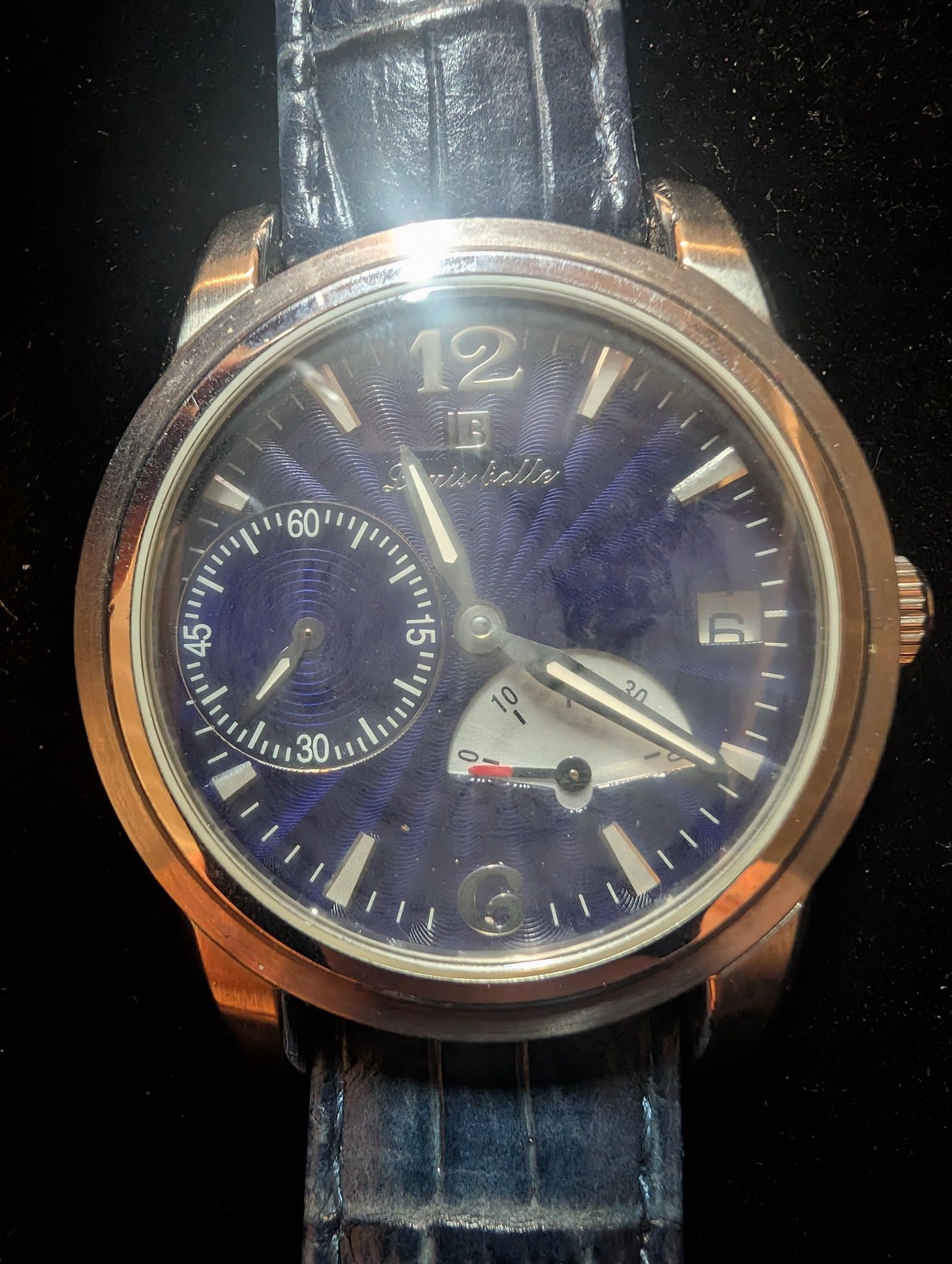 Louis Bolle Auto Mens Watch 40mm Blue Dial Blue Leather Band Date A-5052-178