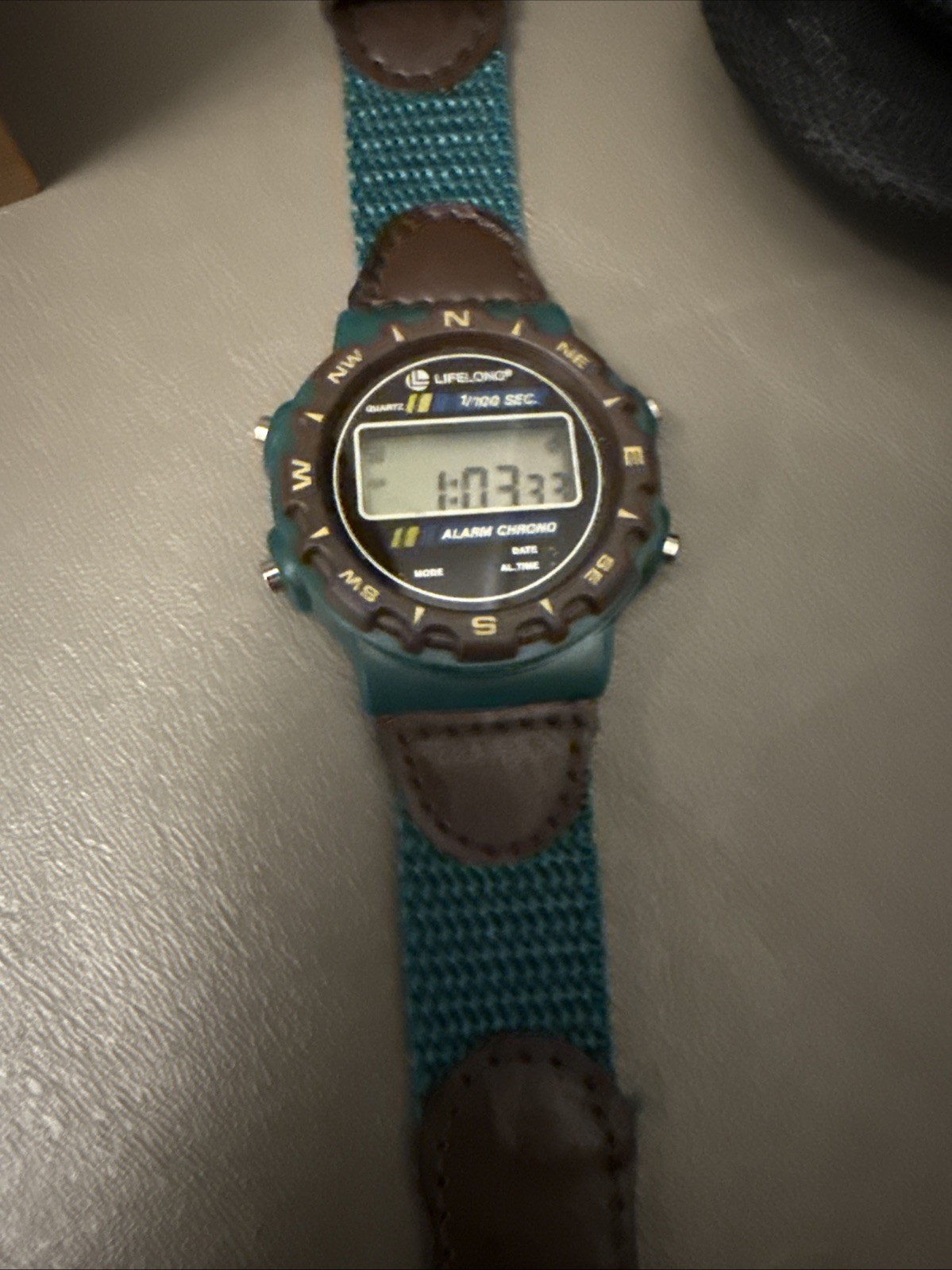Lifelong Alarm Chrono Digital Watch Adventure 1/100 Sec. Green Brown Working