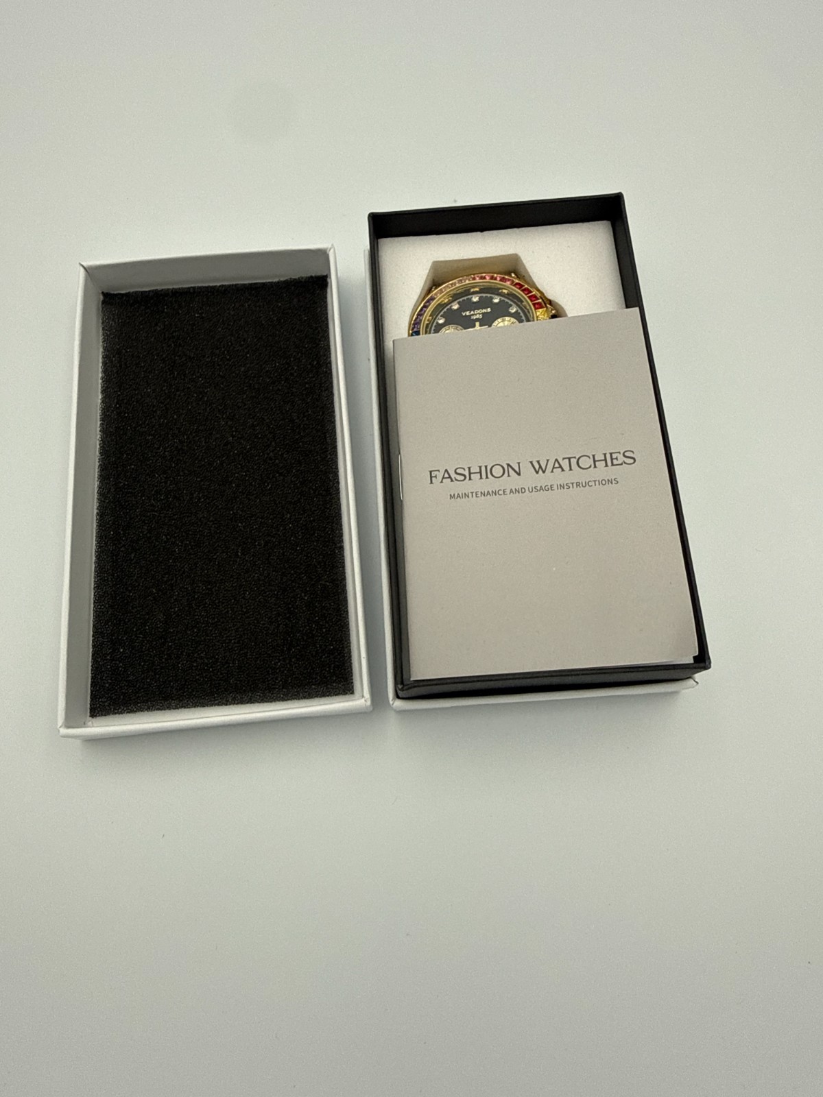 VEADONS 1985 Men’s Chronograph Watch – Gold Finish with Rainbow Crystal Bezel