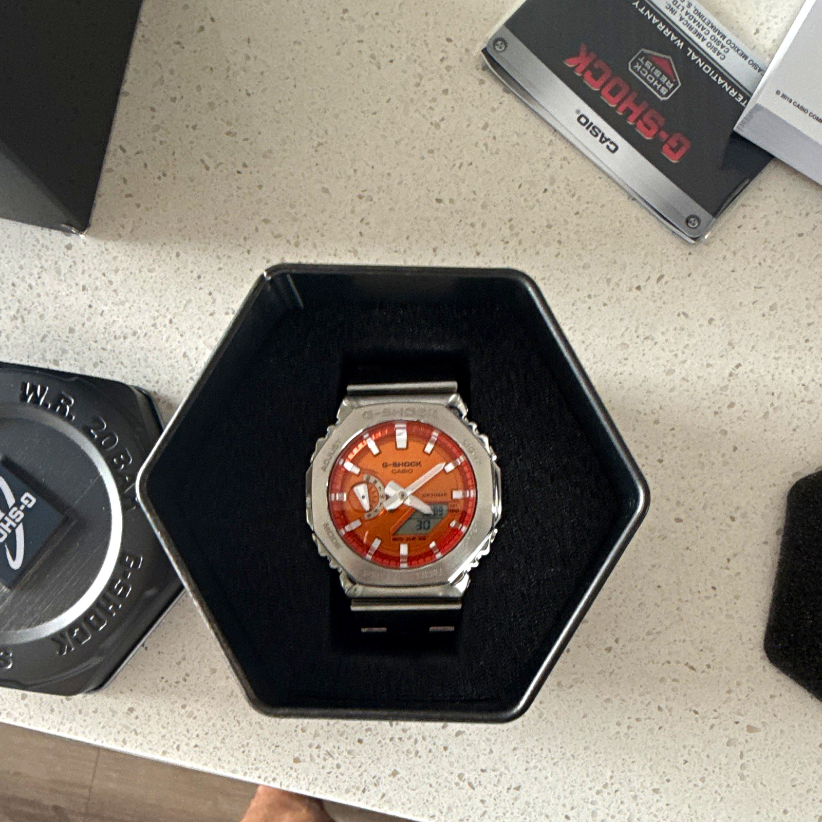 Casio G-SHOCK Metal Octagon Analog-Digital Orange Dial 200m, Box/Papers