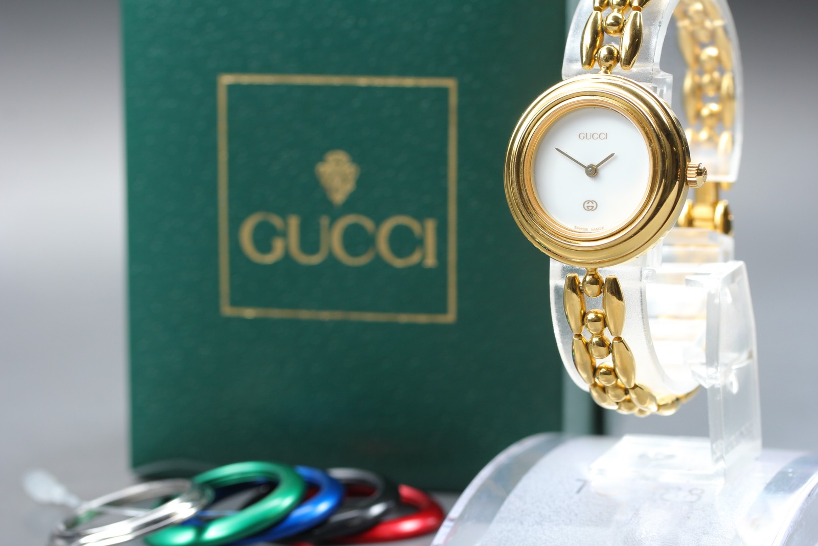 GUCCI Change Bezel 1100-L 6Colors Qz Watch ( About 15.8cm band ) [ Box Damaged ]