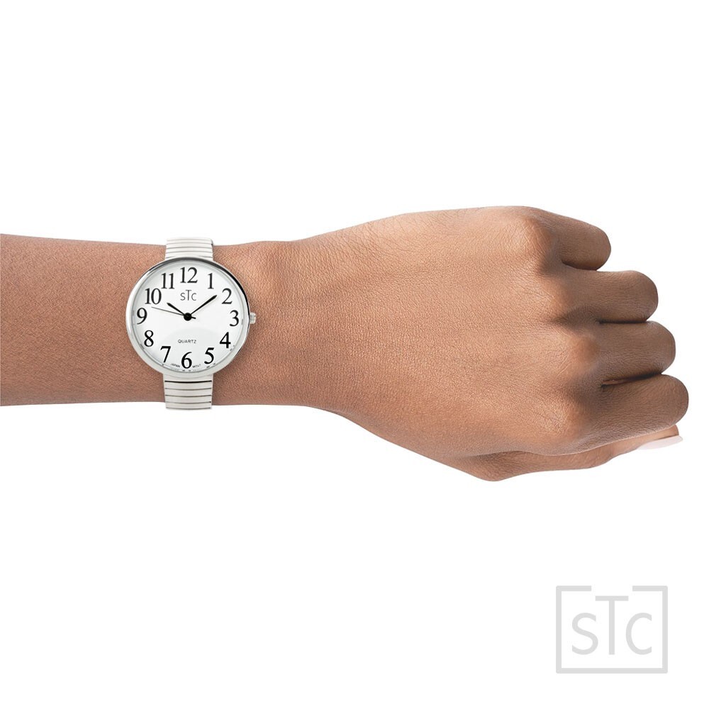 STC White Super Large Face Easy to Read Stretch Band Watch – NIB