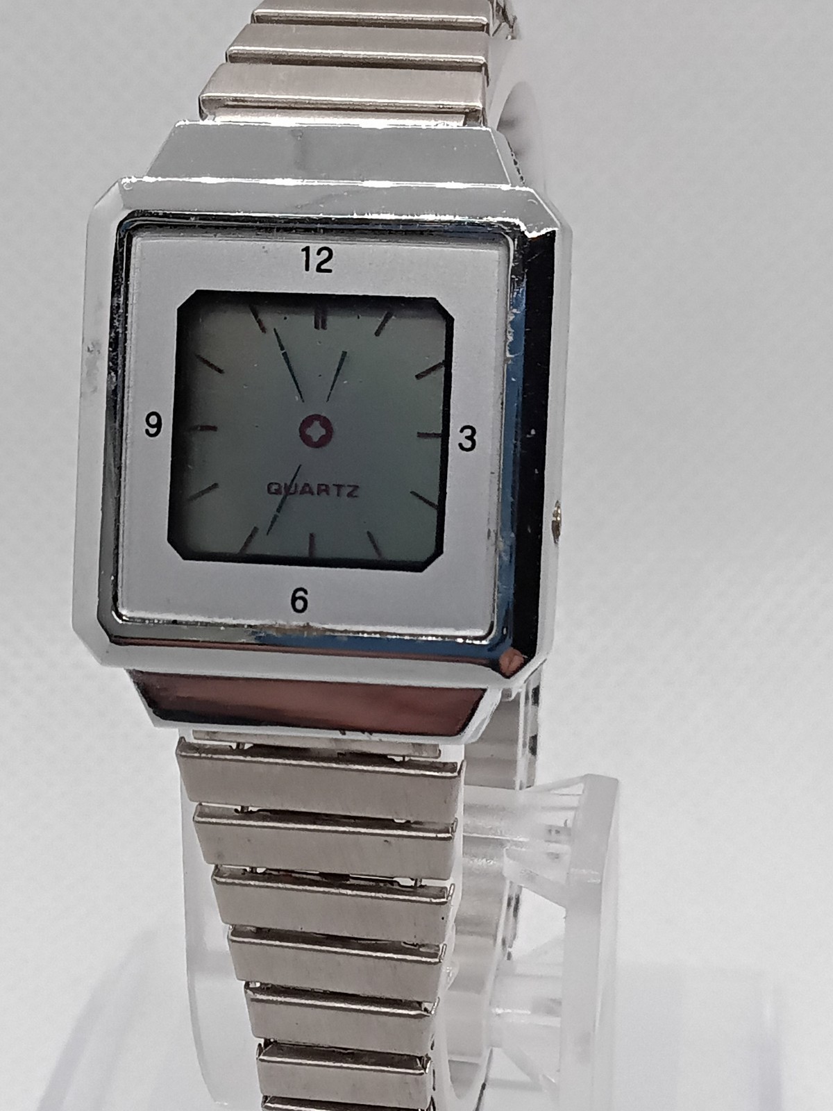 Vtg LCD Analog Watch Silvertone Square Case Watch New Battery Made In Hong Kong