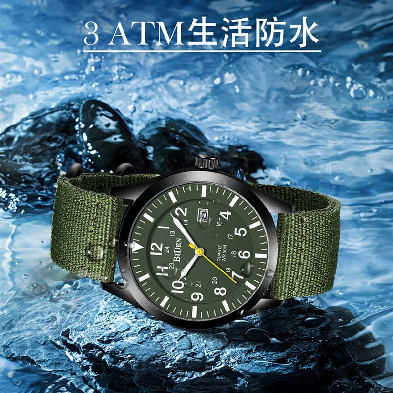 BIDEN Men’s Quartz Watch 12/24hours Scale Wristwatch Military Sport Watches Date