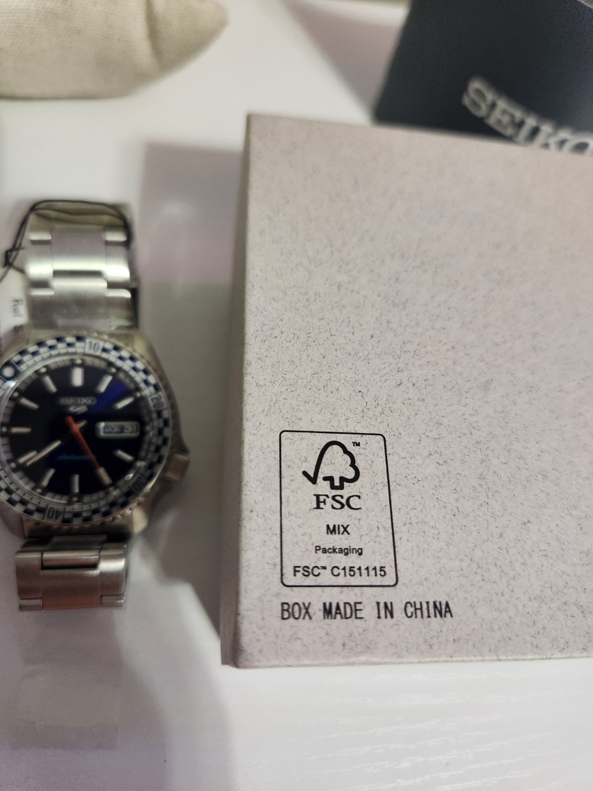 Seiko 5 Sports SRPK65K1 Checker Flag Automatic Watch Blue Dial Box Tags