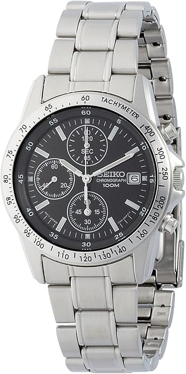 Brand New SEIKO SND367PC Chronograph Black Silver Men’s Watch 10ATM from Japan