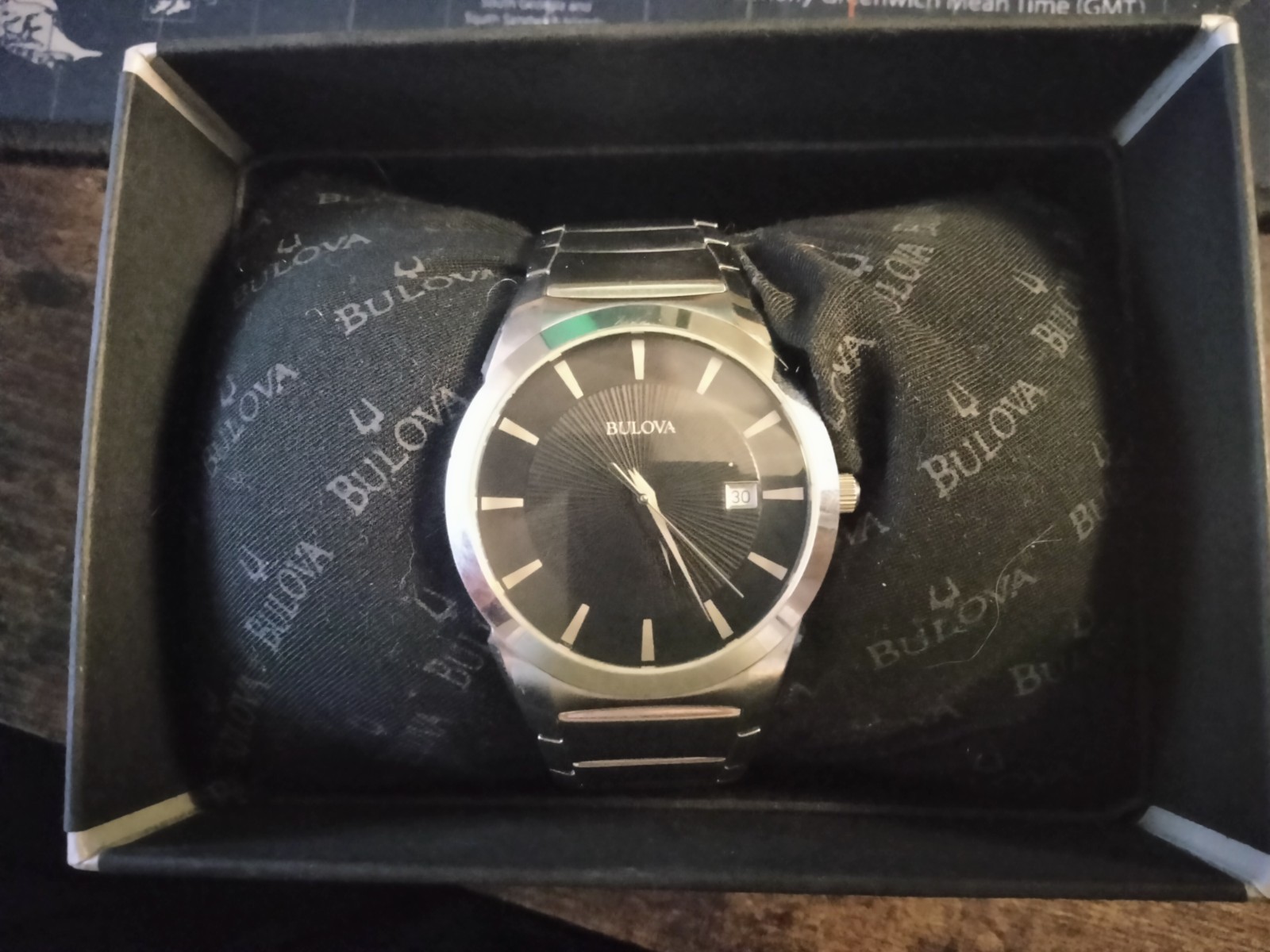 Bulova Watch Men 38mm Silver Tone 96B149 Black Dial Date New Battery