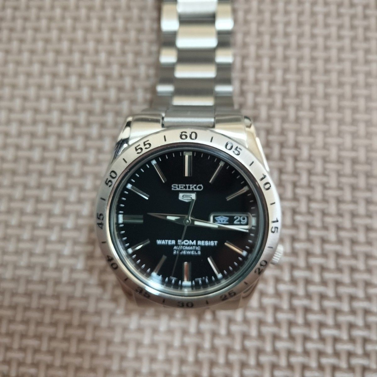 Seiko 5 SNKE01K1 Automatic Mens Watch Day-Date Black Dial 50m Japan