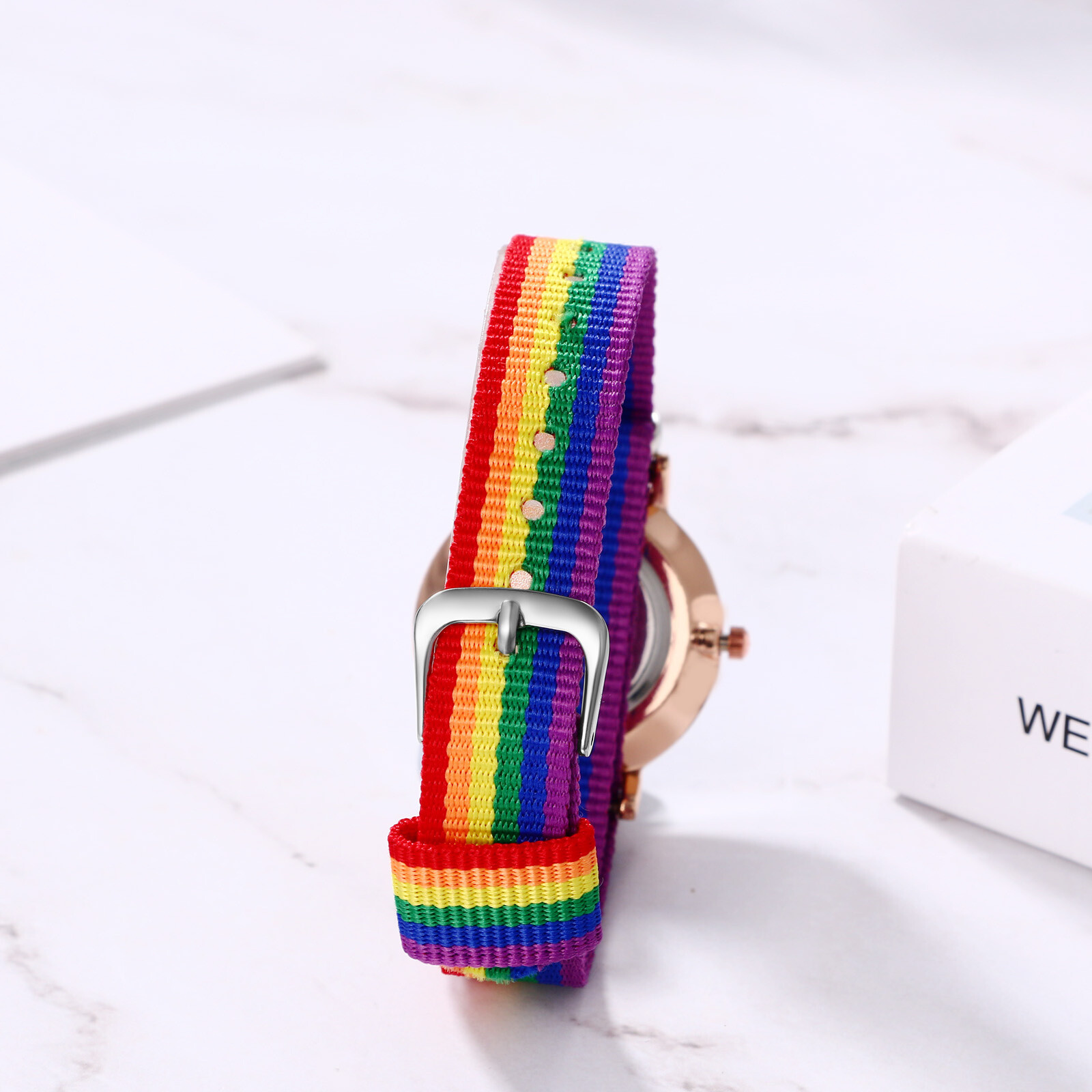 Kids Round Rainbow Color Dial Nylon Band Casual Quartz Wrist Watch Boy Girl Gift