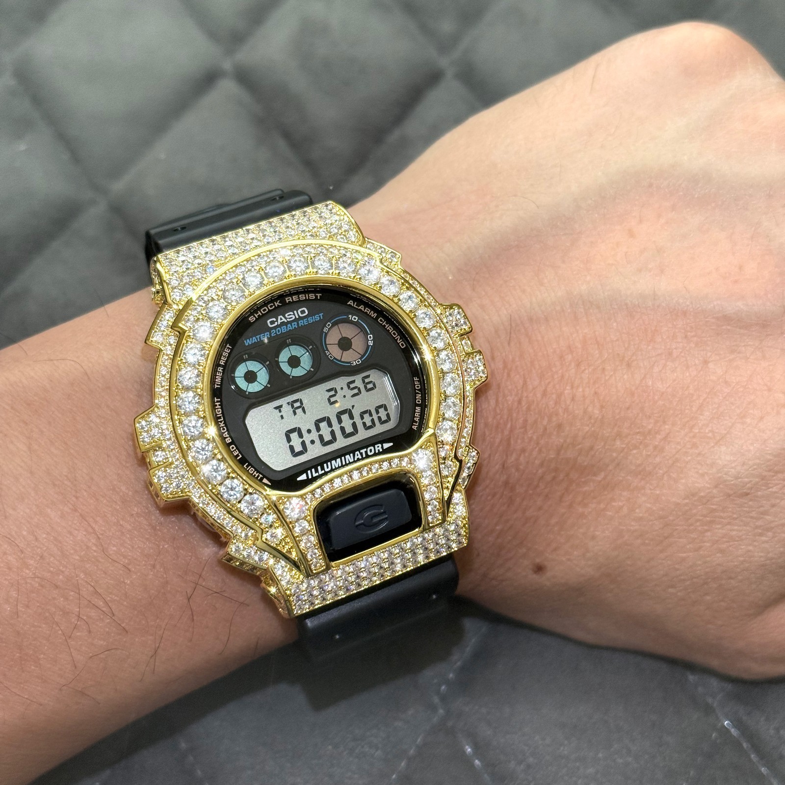 Authentic Gold 13.5 CTW Casio G-Shock DW6900 Iced Out Watch