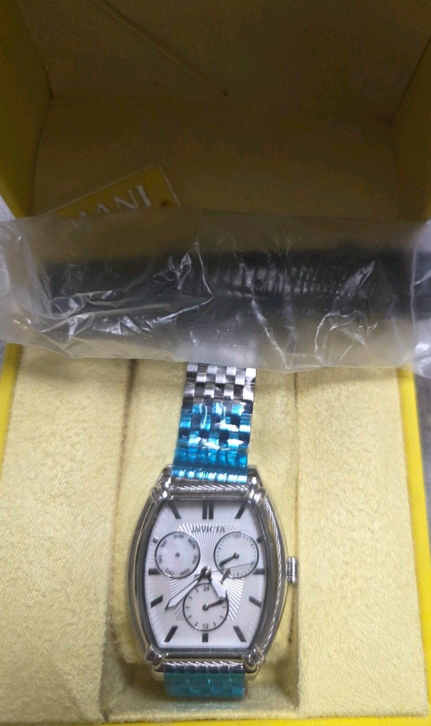 Invicta Women’s Tonneau 37mm Quartz Day/Date 24HR Silver Dial SS Bracelet Box