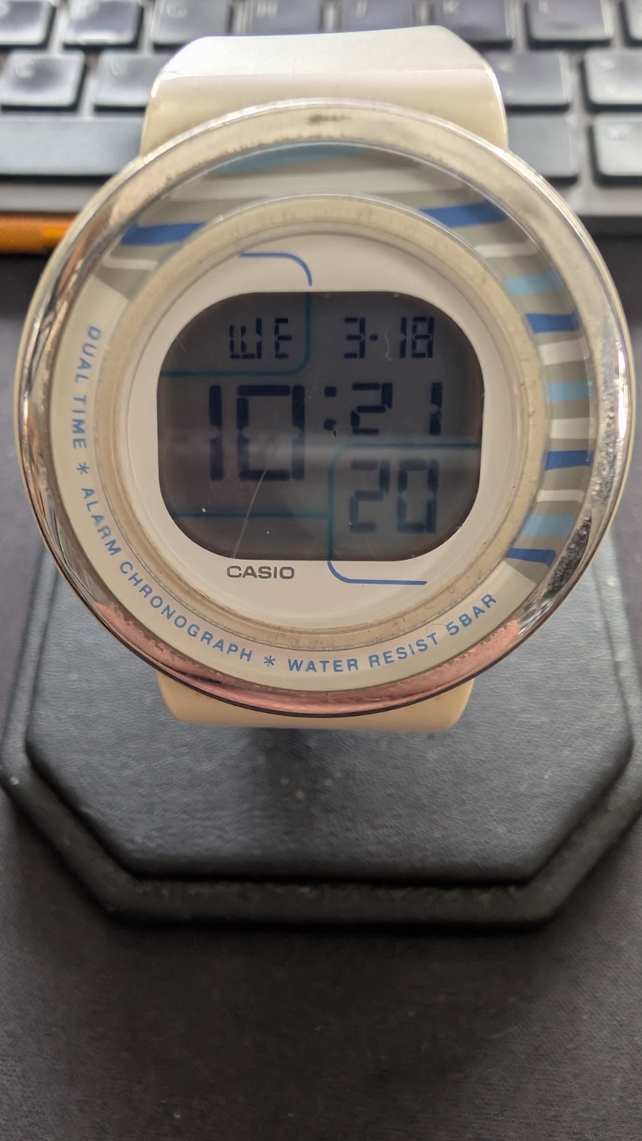 Casio LDF-30 Digital Watch White Blue Y2K Dual Time Alarm 5BAR