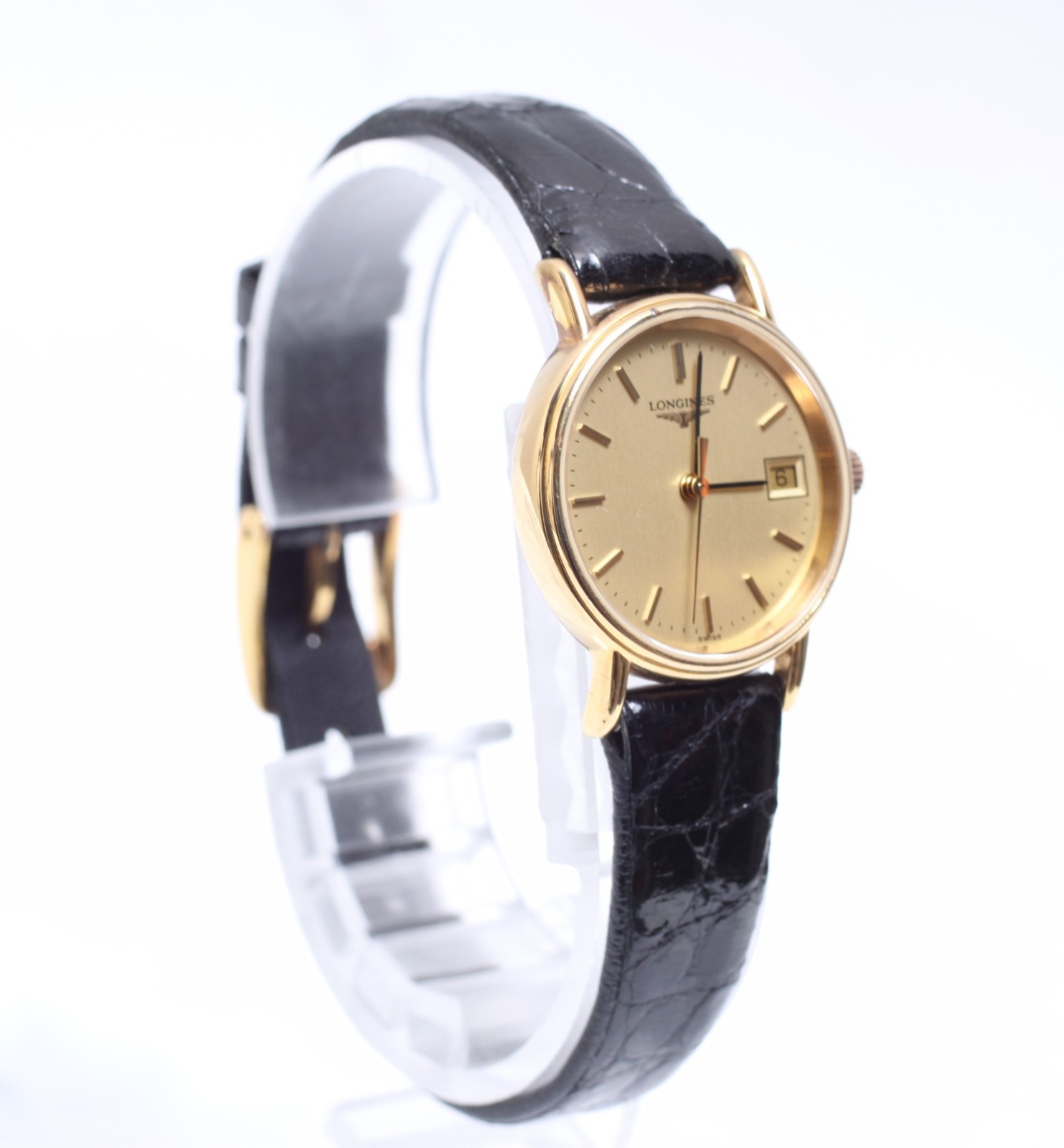 Vintage *EXC+5* Longines L4.136.2 Gold Dial 24mm Date Quartz Ladies Watch JAPAN