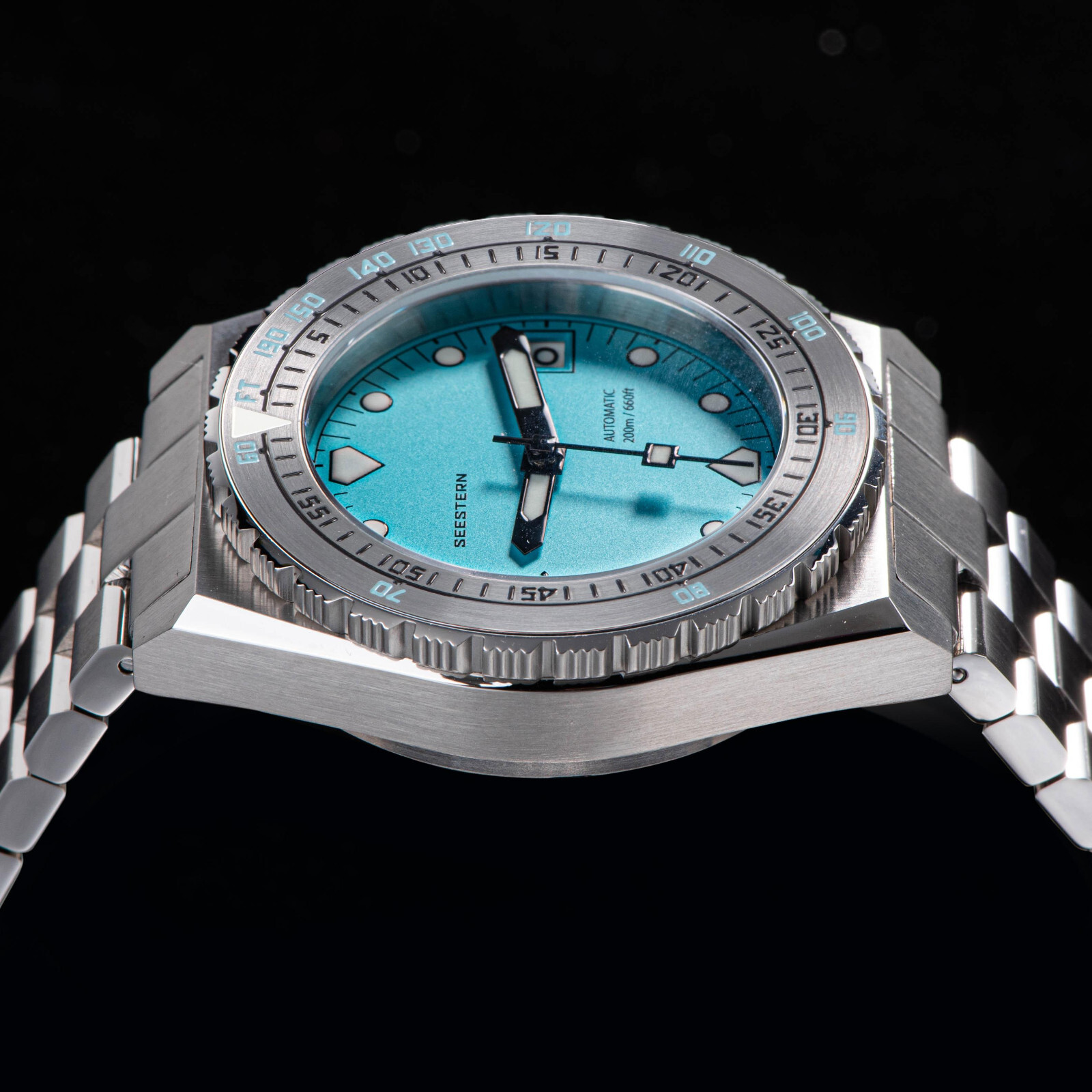 Seestern V3 S407-600T.T LUME DATE Bezel 200m DIVER’S Mens Sport Watch TEAL BLUE