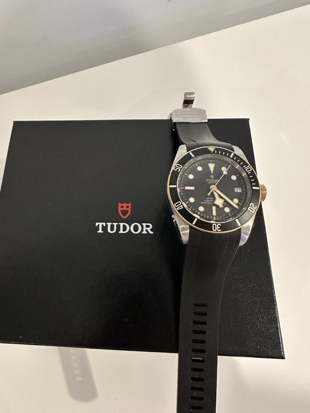 Tudor Black Bay 41mm Steel Gold S&G Rubber Strap Watch 79733N