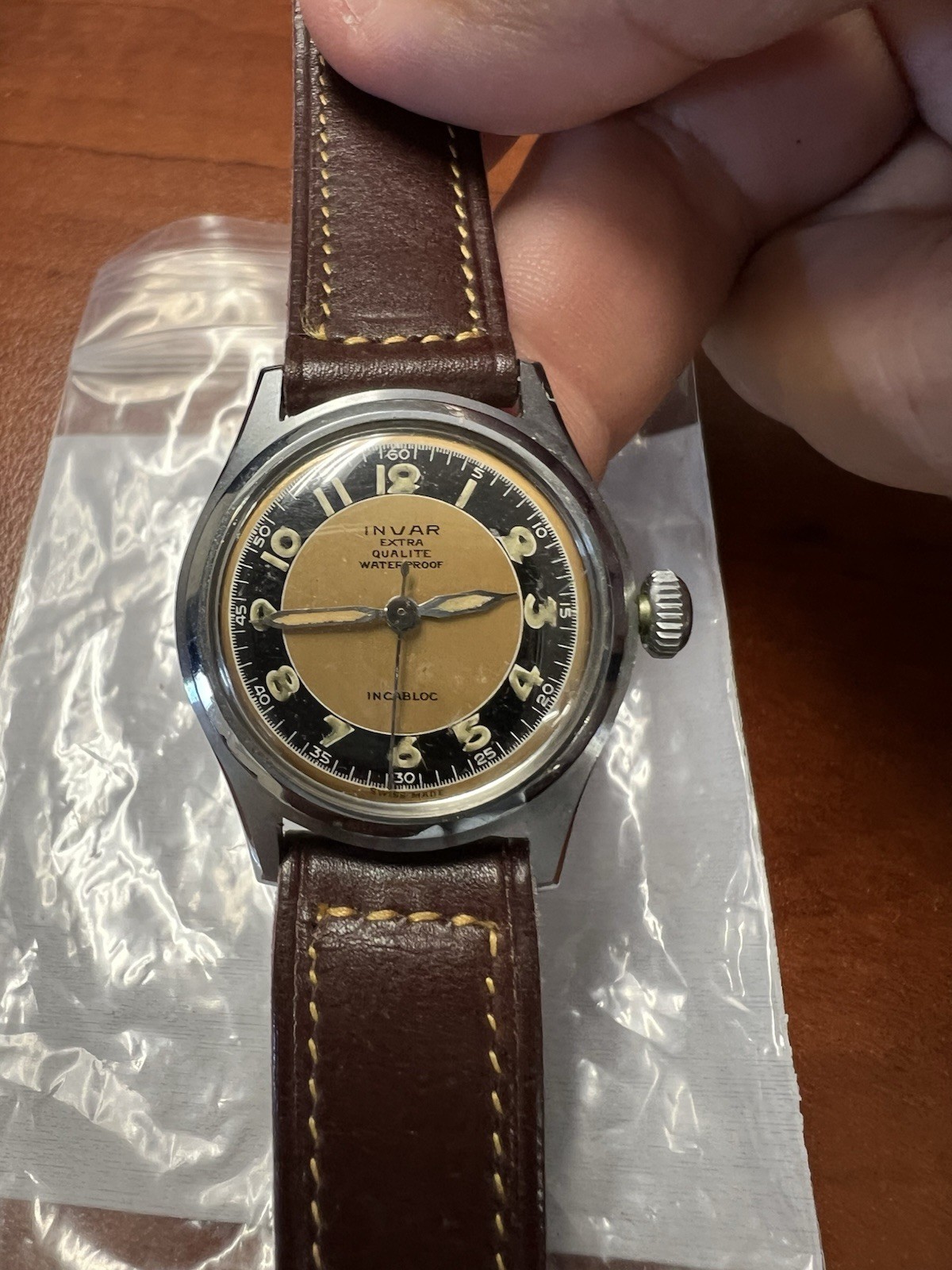 Invar Extra Qualite Watch Vintage WWII Military Swiss Manual Wind Leather 29mm