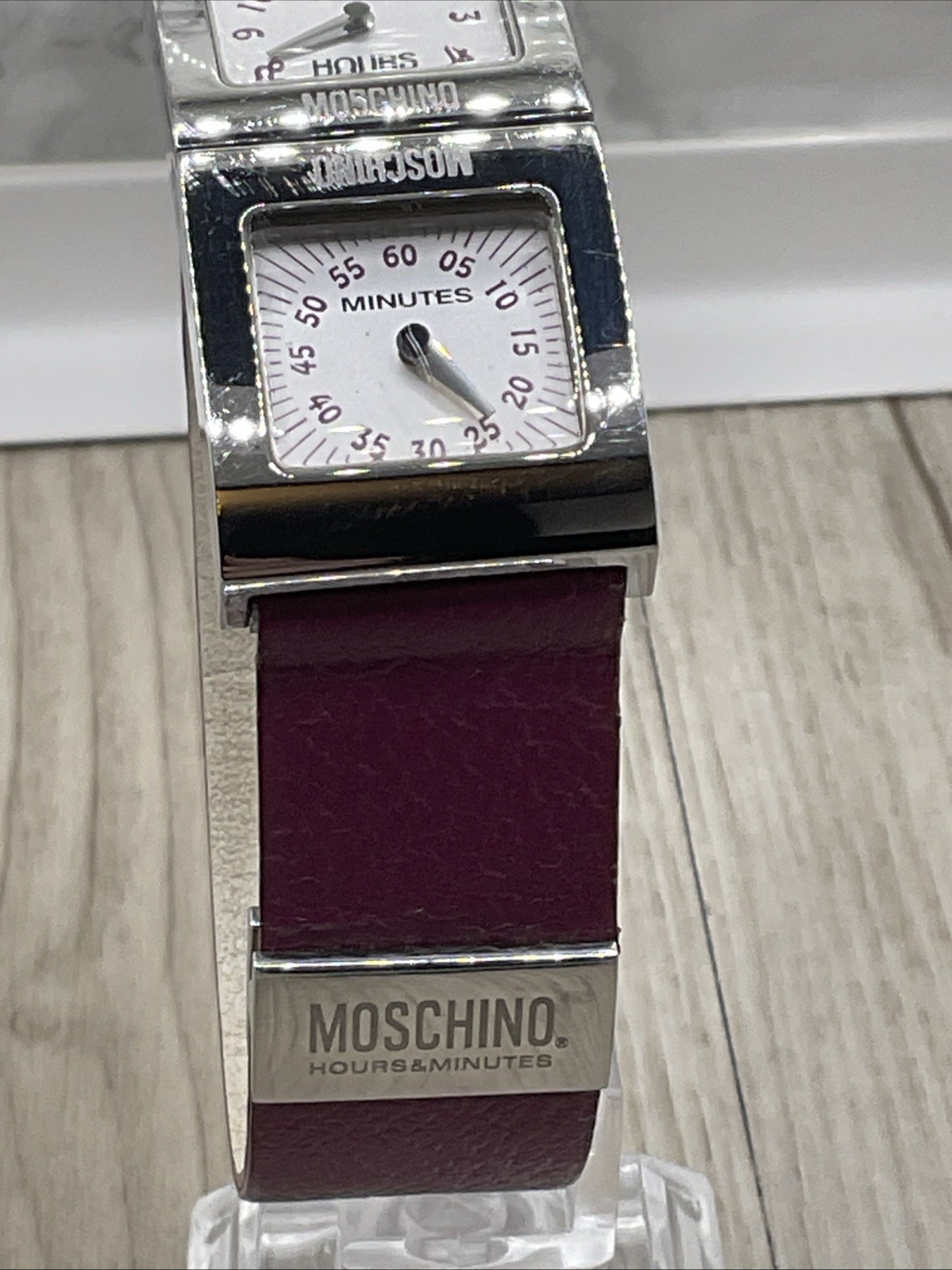 MOSCHINO Hours & Minutes Double Faced Watch. Incredible Design. Steel & Leather.