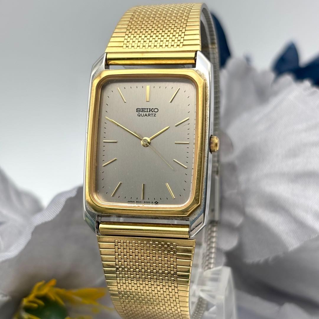 SEIKO Vintage Square Quartz Watch Gold Gray Dial 21cm/8.27in Runs Men’s