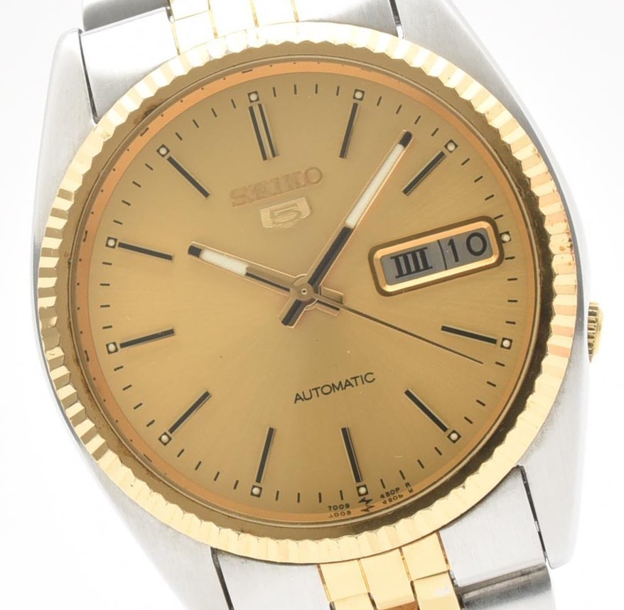 【NEAR MINT】 SEIKO 5 7009-3110 Automatic Day Date 36mm Gold Vintage Men’s Watch