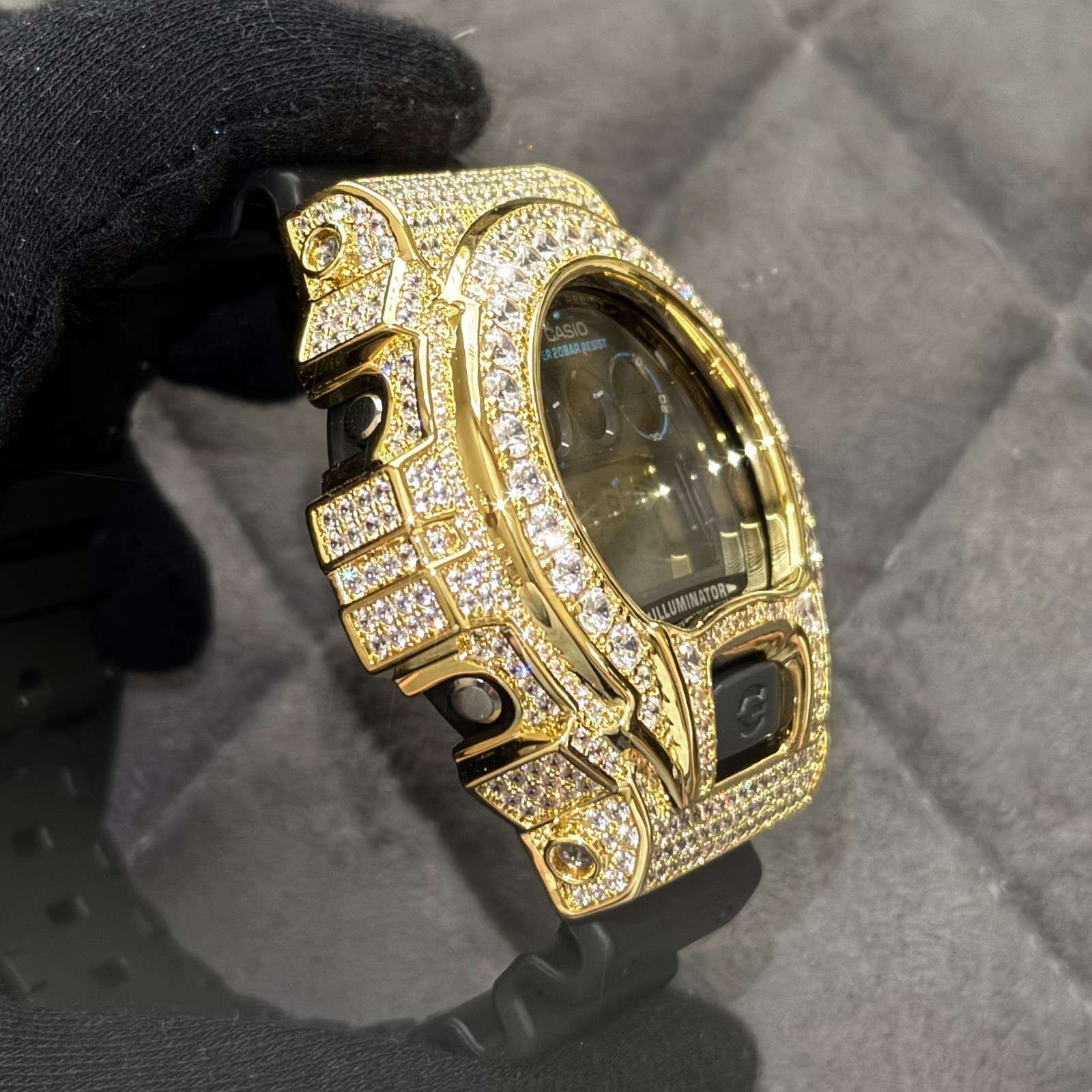 Authentic Gold 13.5 CTW Casio G-Shock DW6900 Iced Out Watch