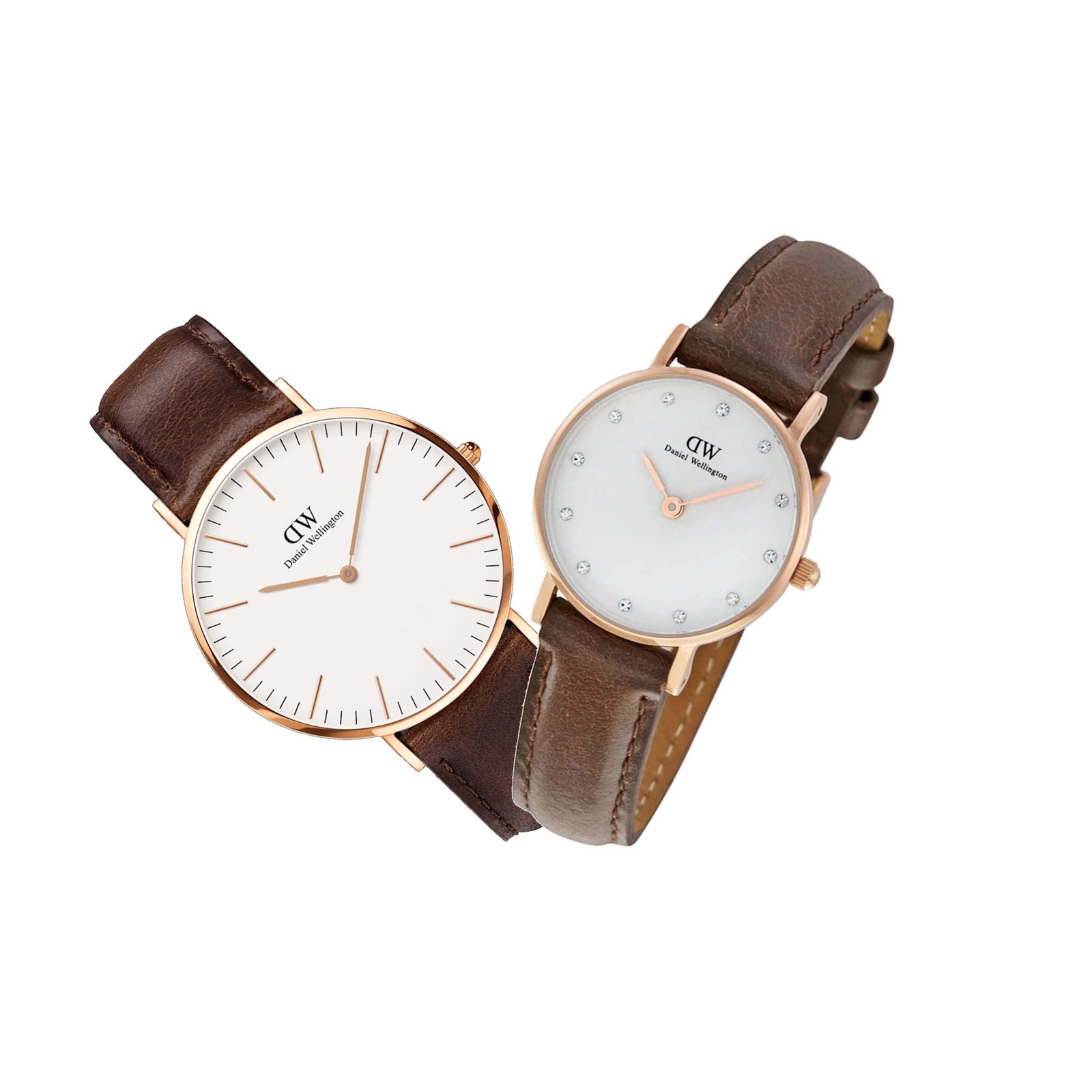 Daniel Wellington Classic Bristol Rose Brown Strap Mens Womens Watch Set