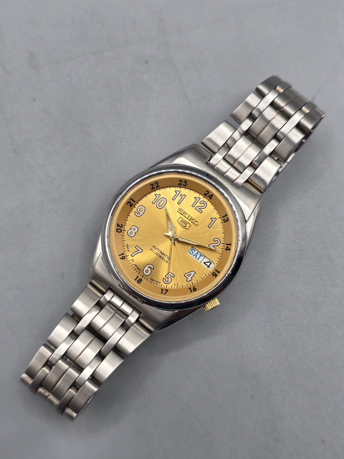 Seiko 5 Automatic 21 Jewels Rare Gold Railway Time Day/Date Japan Men’s Watch