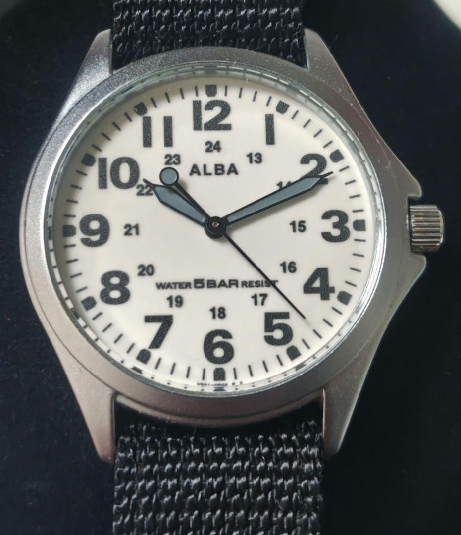 SEIKO ALBA Military Field Watch AQPK401 White Black belt Japan good working