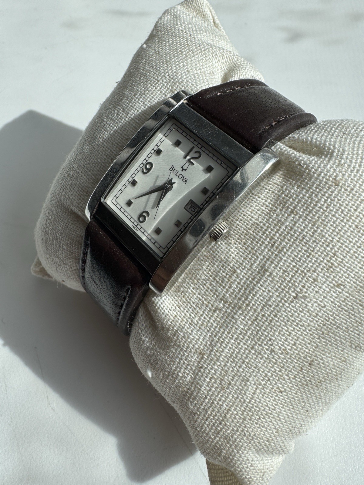 Bulova C867805 Tank Style White Dial Quartz Watch New Battery Leather Band