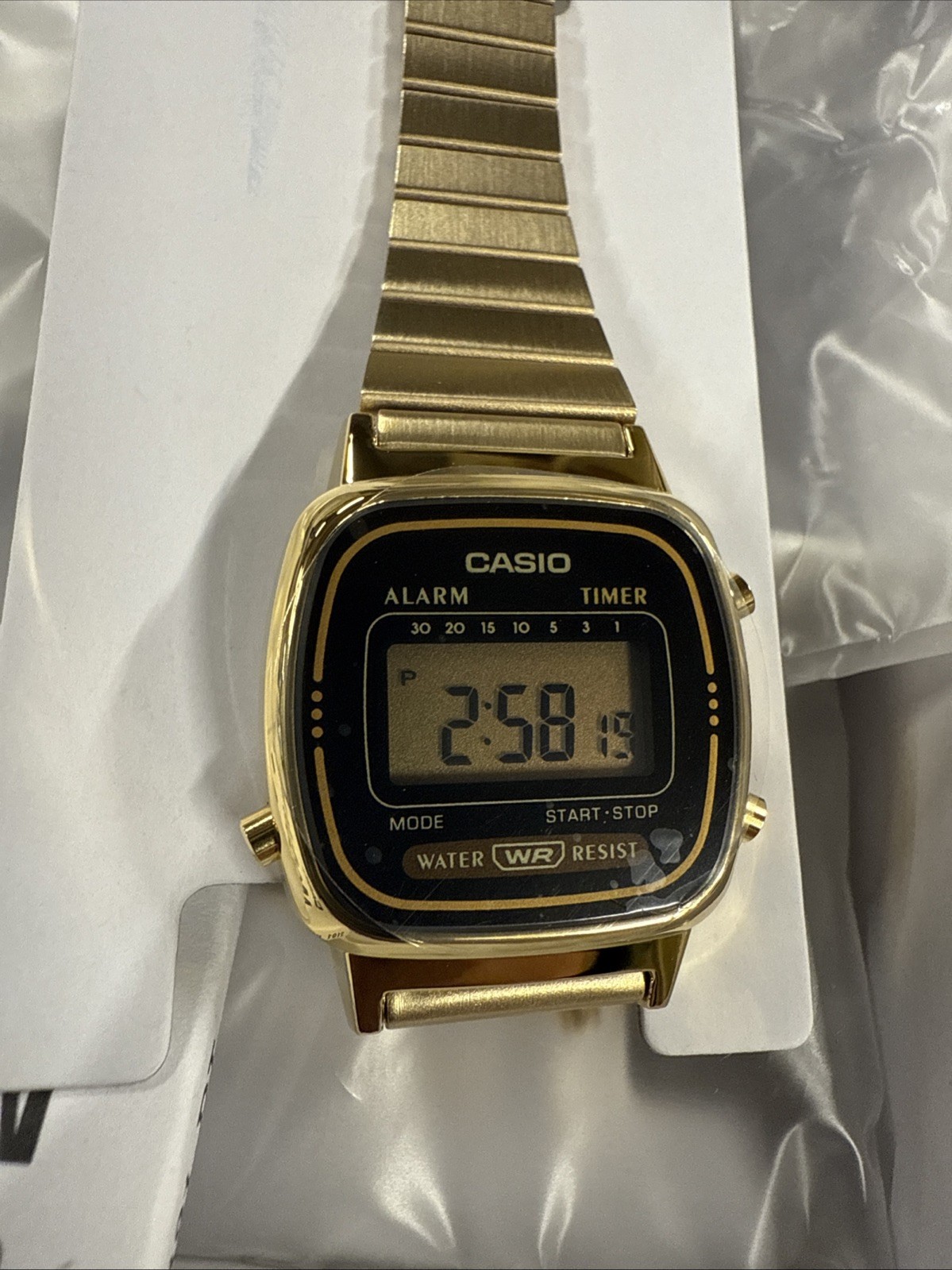 Casio LA670WGA-1D Gold Vintage Digital Watch Black Dial Retro Timer NEW