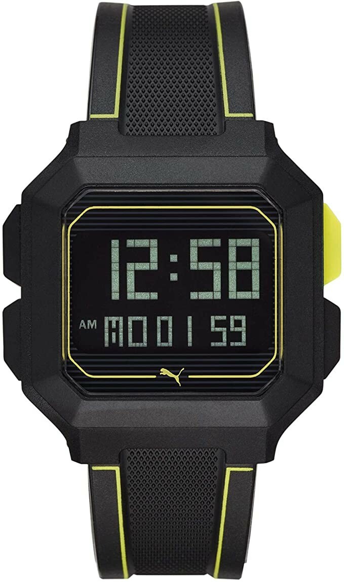 PUMA Unisex Remix LCD Black/Yellow Polyurethane Digital Watch NIB P5024 New $85