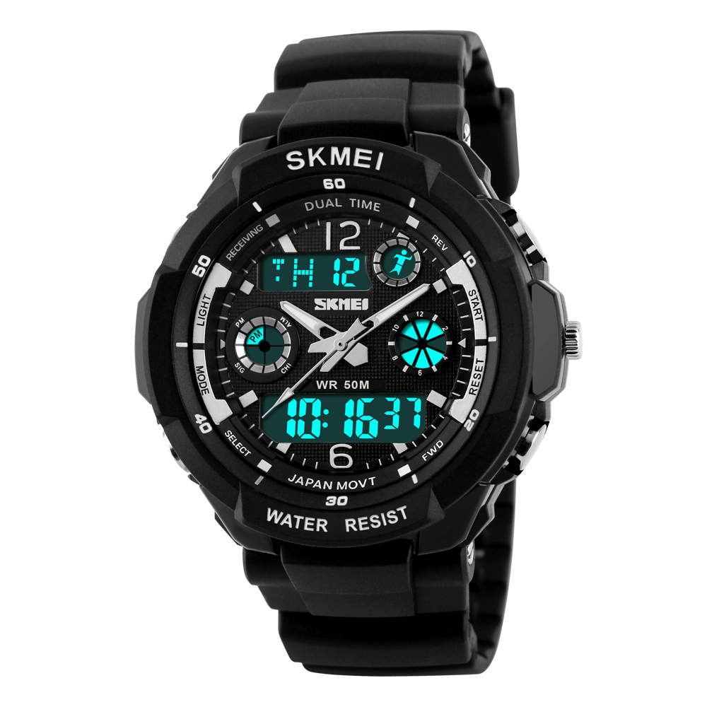 SKMEI Men Adult Teen Digital Analog Waterproof Sport Wristwatch Dual Time New