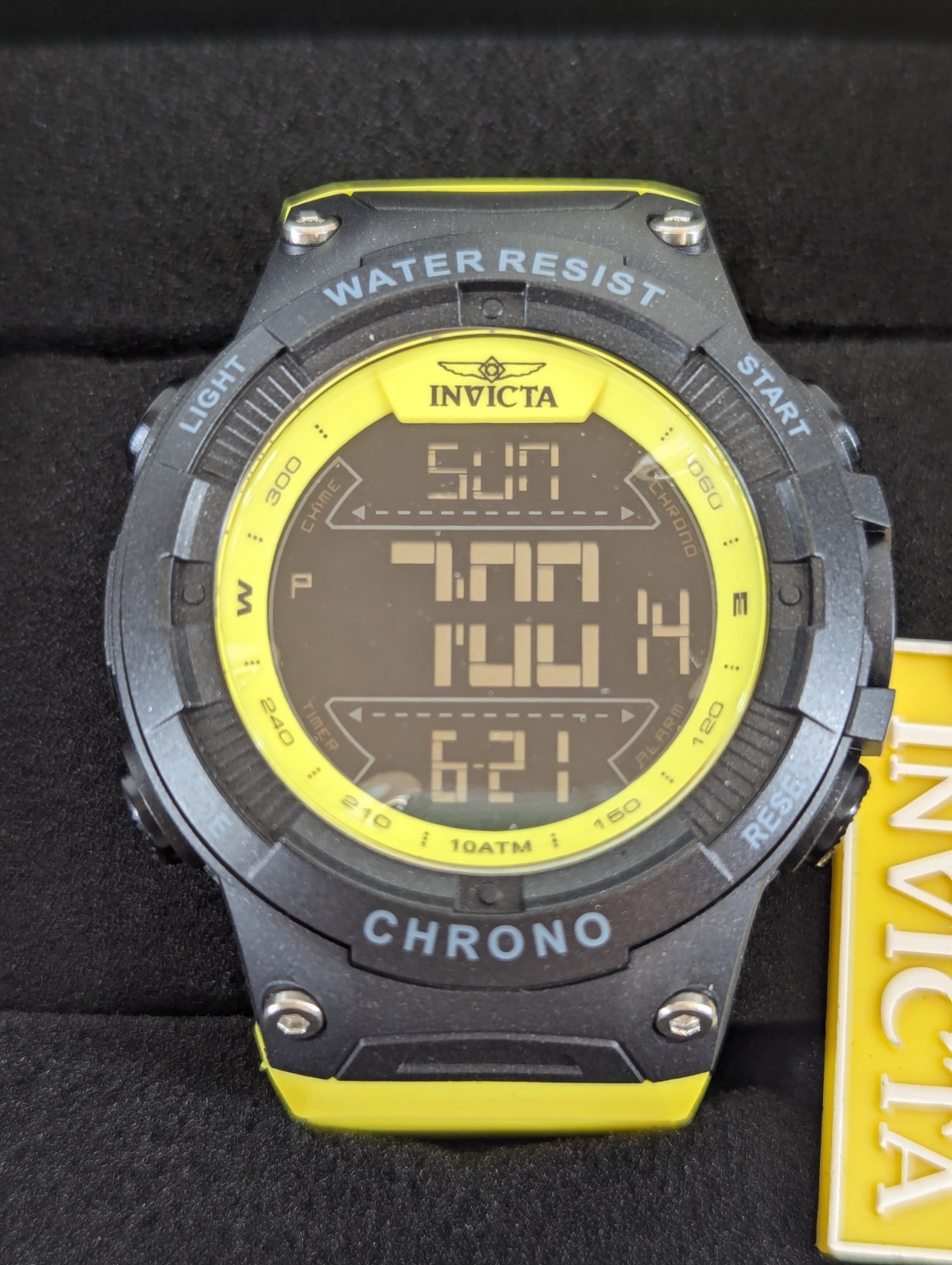 Invicta PF21223 Digital Men’s Watch 52mm Black Yellow Polyurethane 100M New