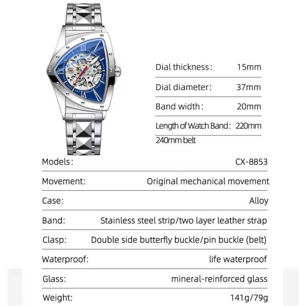CHENXI Men Automatic Watch Triangle Leather Mechanical Watch for Male Wristwatch