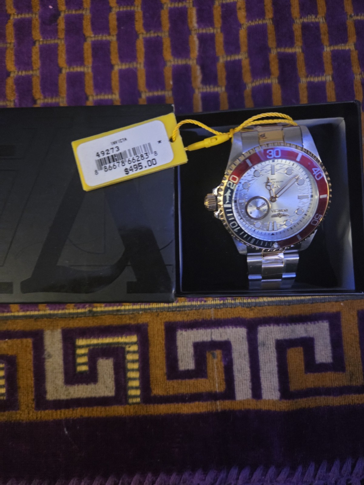 Invicta Men’s Chronograph Sport Watch Silver Dial Red/Black Bezel Box
