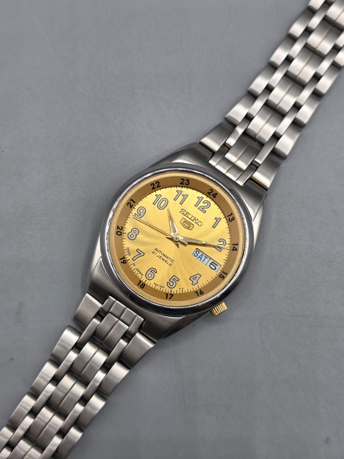 Seiko 5 Automatic 21 Jewels Rare Gold Railway Time Day/Date Japan Men’s Watch