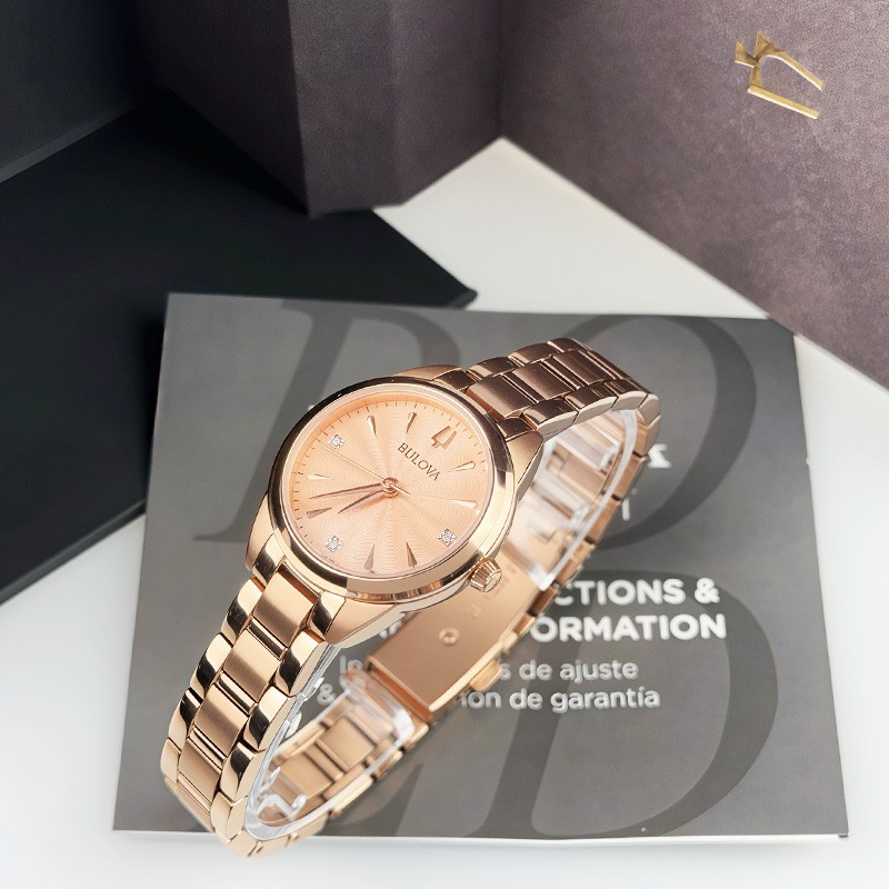 Bulova Sutton 97P151 Diamond Rose Gold Dial Stainless Women’s Quartz Watch 28mm