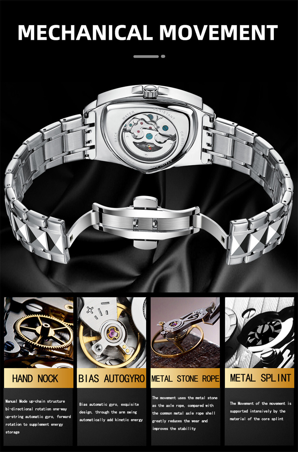 CHENXI Men Automatic Watch Triangle Leather Mechanical Watch for Male Wristwatch