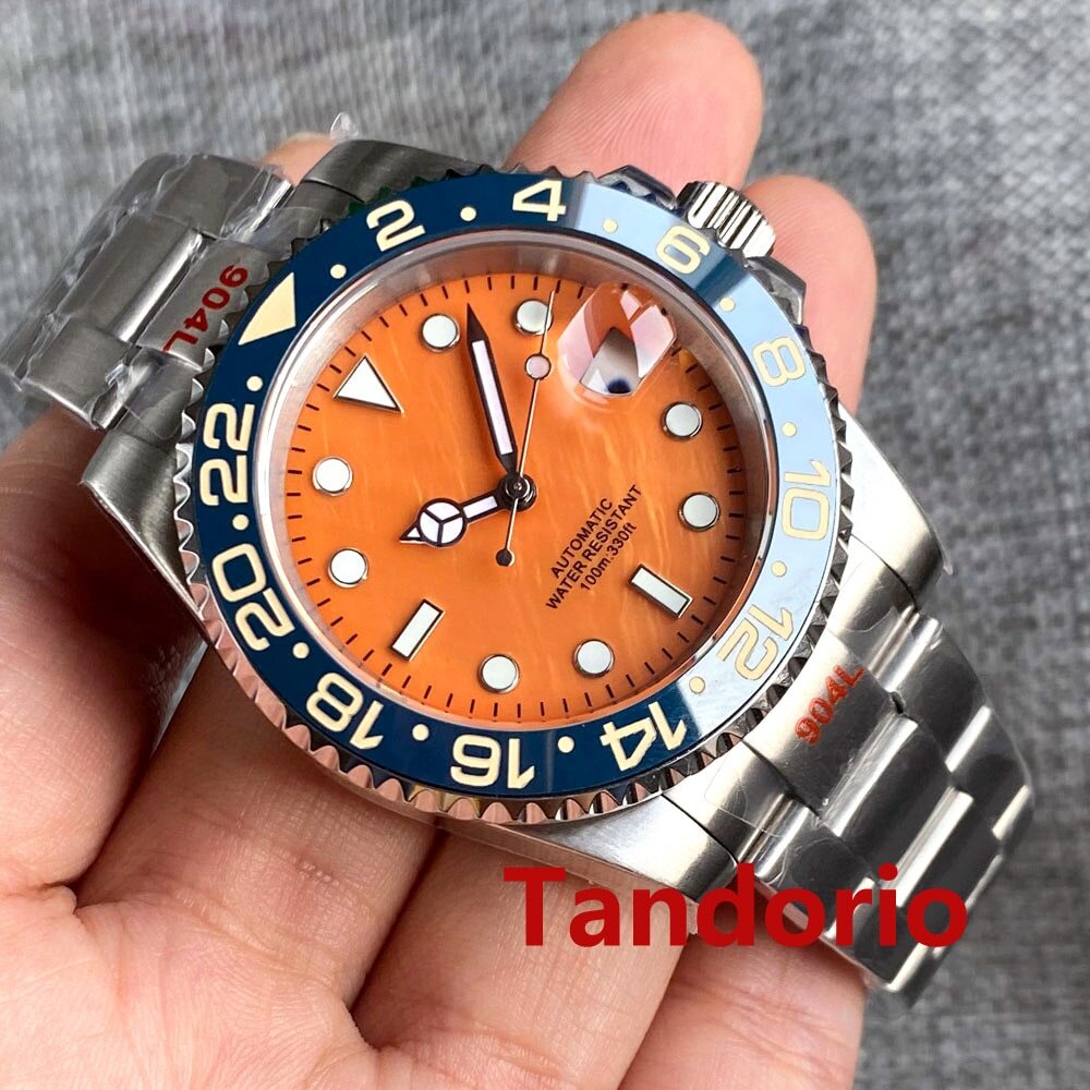 40mm Orange/Yellow Shell Dial Sapphire Glass NH35A Automatic Mens Watch Luminous