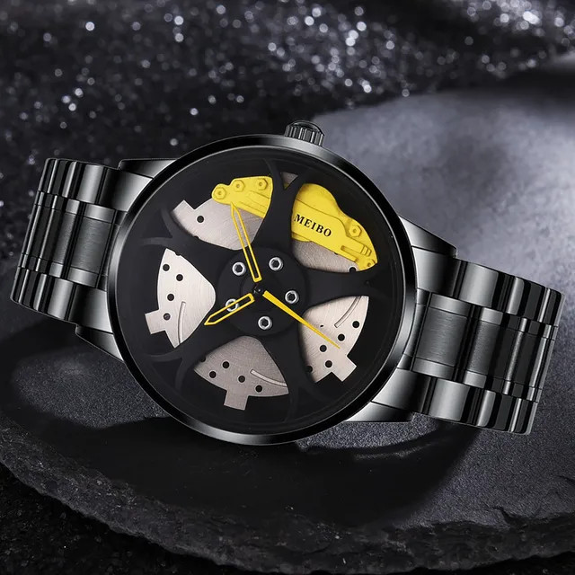 Luxury Fashion Sport Watch Car Wheel Rim Stainless Steel Waterproof Wrist Watch