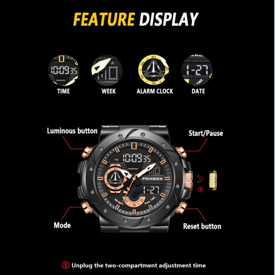 2025 Men’s Watch Quartz Date Digital LED Backlight Waterproof Casual Wristwatch
