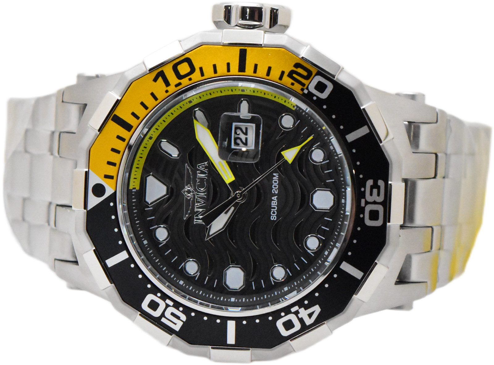 Invicta Pro Diver Scuba Wave 200M Men’s 52mm Black / Yellow Quartz Watch 47841
