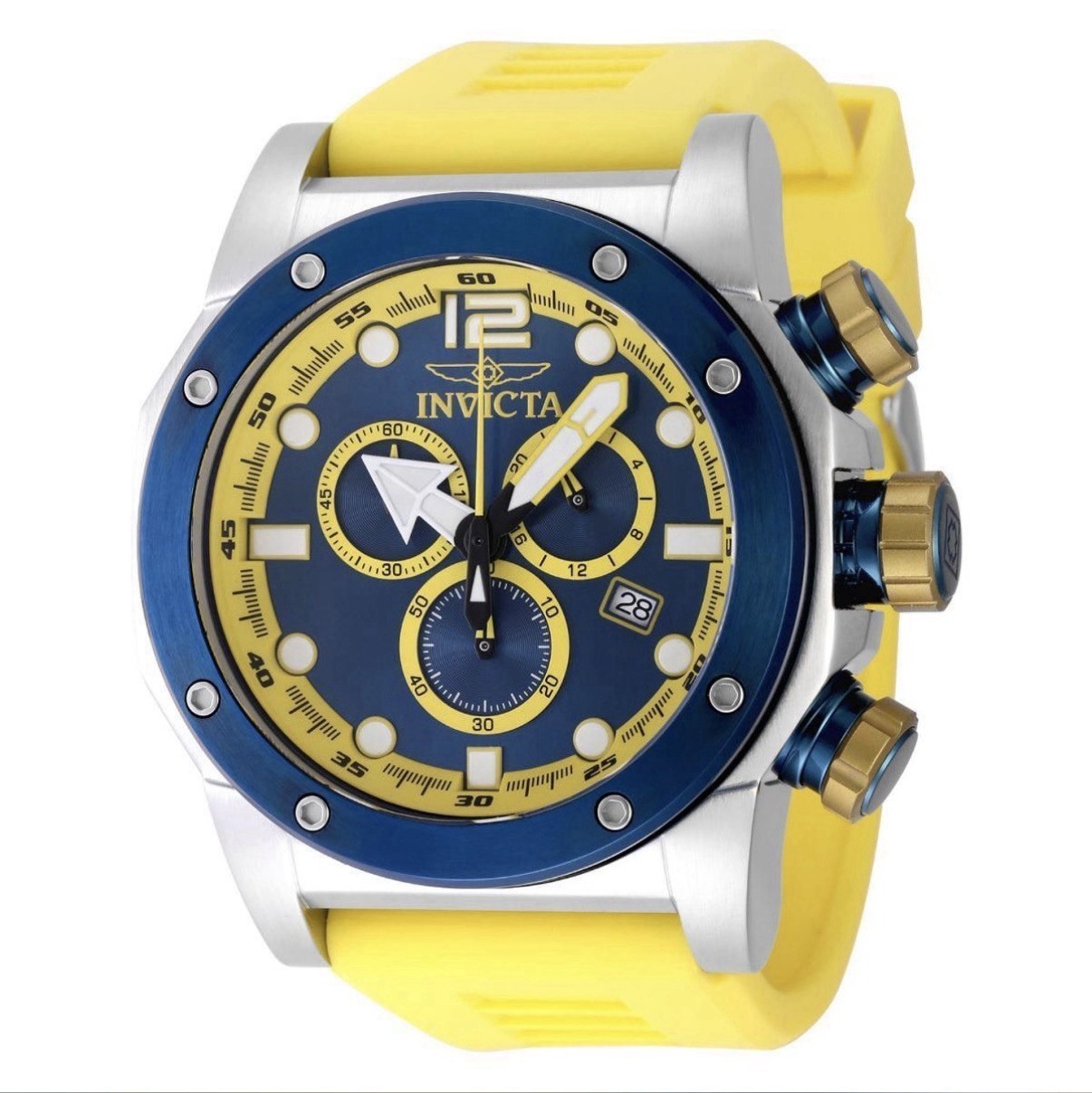 Invicta Sea Hunter Blue Lightning Men’s 52mm Yellow Chronograph Watch 48982