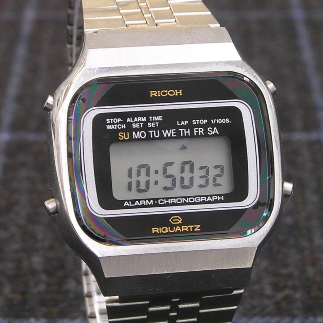 RICOH RIQUARTZ 823005 80s Digital Watch Silver Chronograph Japanese Mint Rare