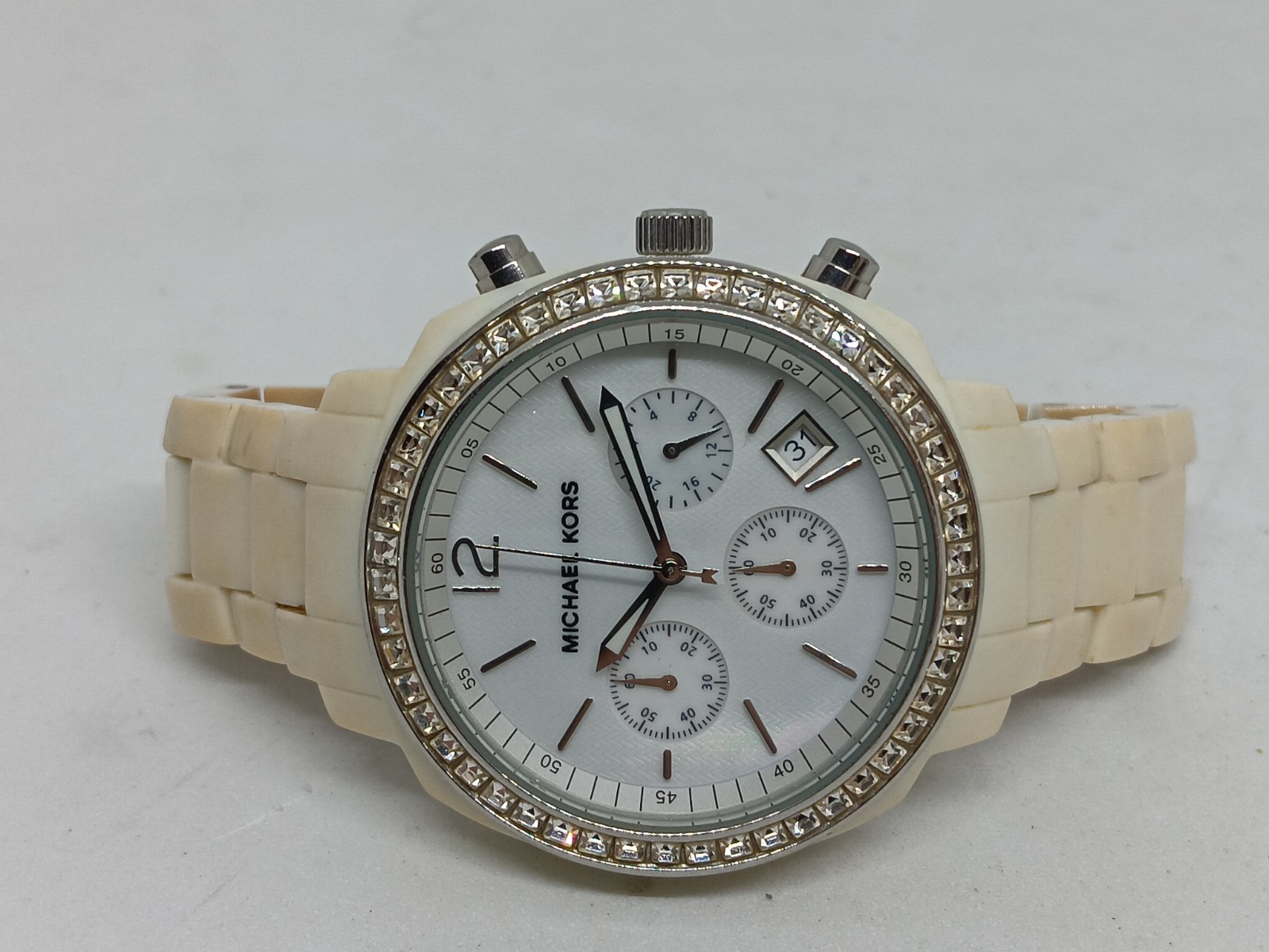 Michael Kors MK-5079 Women’s 39 mm Acrylic Chrono Quartz Crystal Bezel Watch