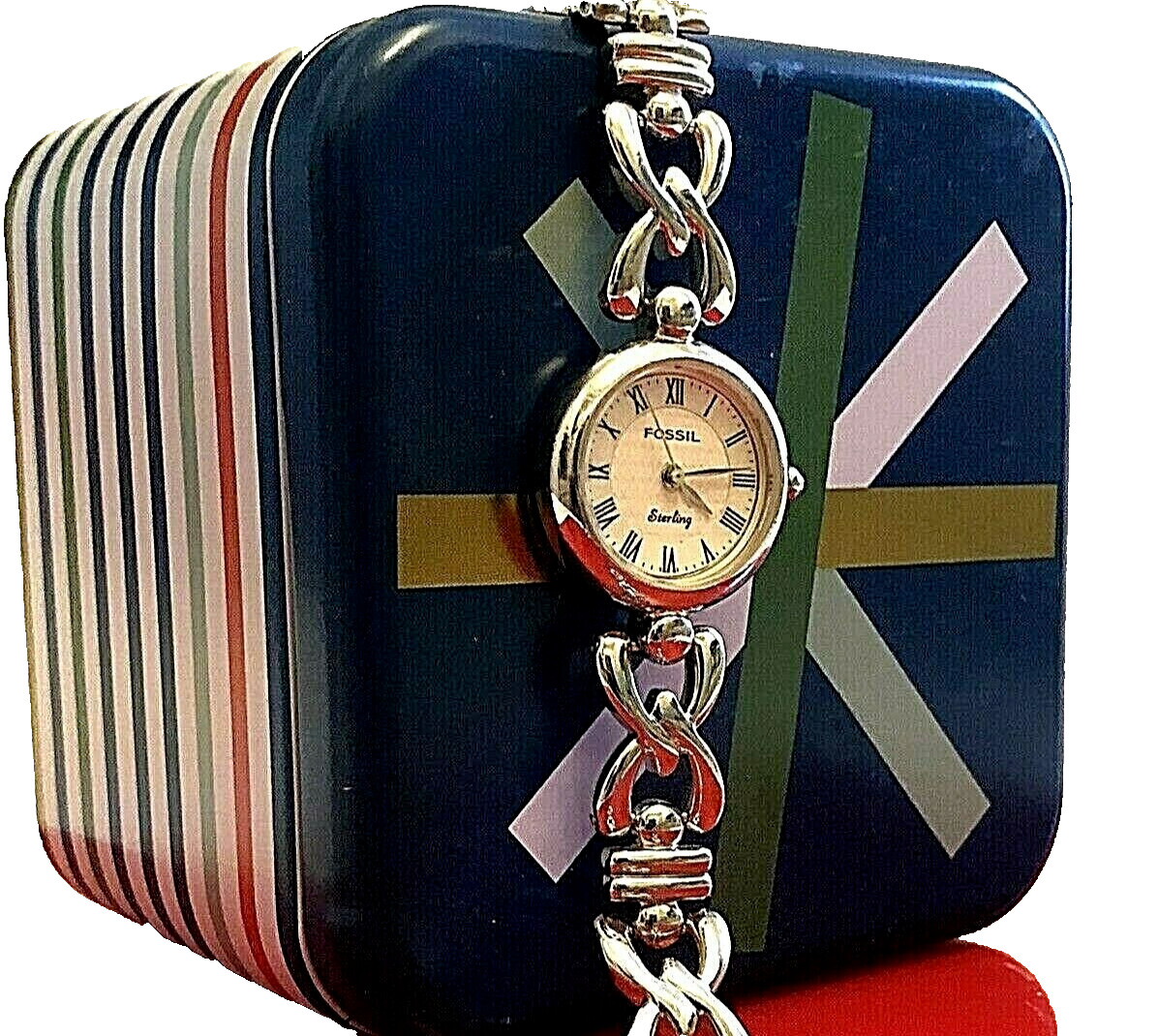 Fossil Quartz Women’s Watch – White Dial, 925 Silver Rhodium Bracelet – New