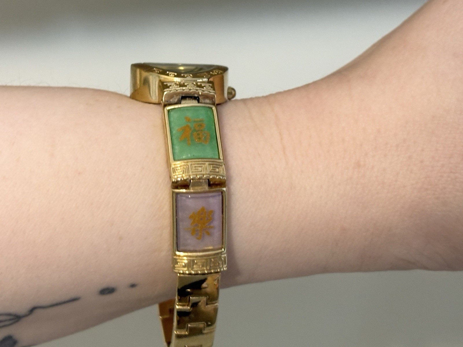 Vintage Jules Jurgensen Genuine Jade Stone Gold Bracelet Luxury Wristwatch WORKS