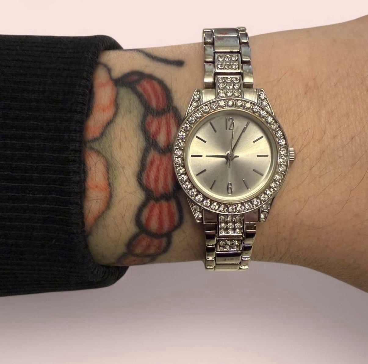 Silver Women’s Crystal Analog Dress Wristwatch Metal Bracelet Baton Indexes