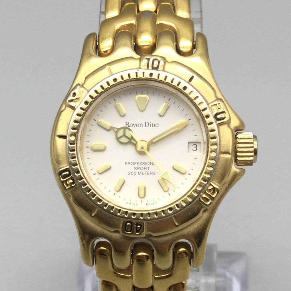 Roven Dino Talon Womens Watch 23mm Gold Tone Sport Diver Date 200M 6.25″