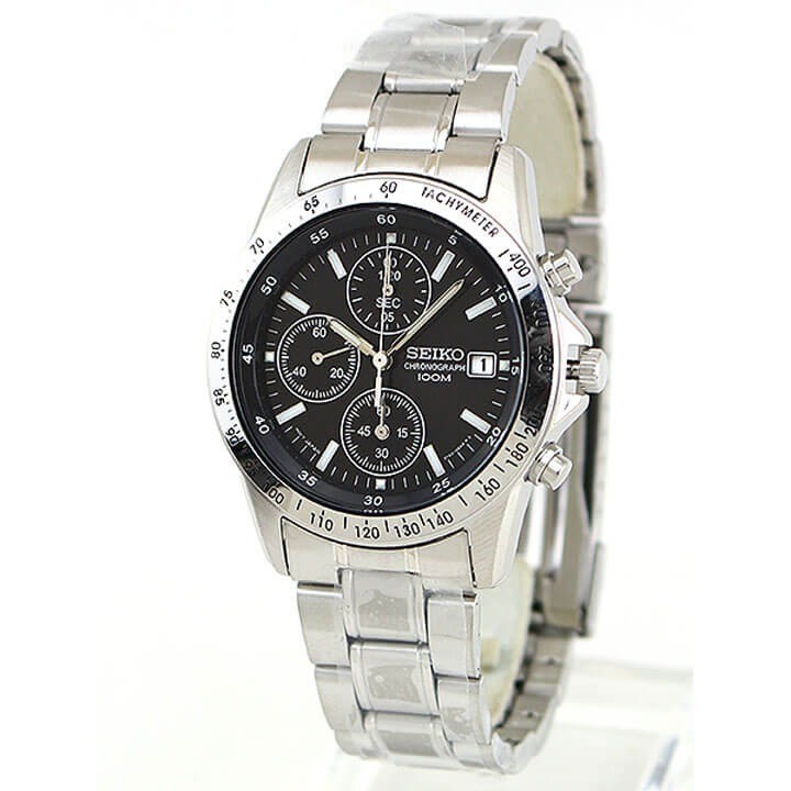 Brand New SEIKO SND367PC Chronograph Black Silver Men’s Watch 10ATM from Japan